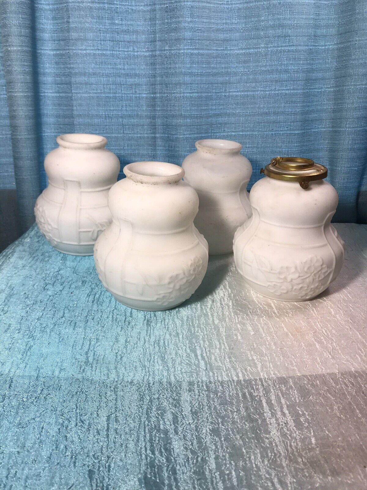 4 Antique Floral Frosted Milk Glass Lamp Shades For Chandelier Multi Bulb Lamp