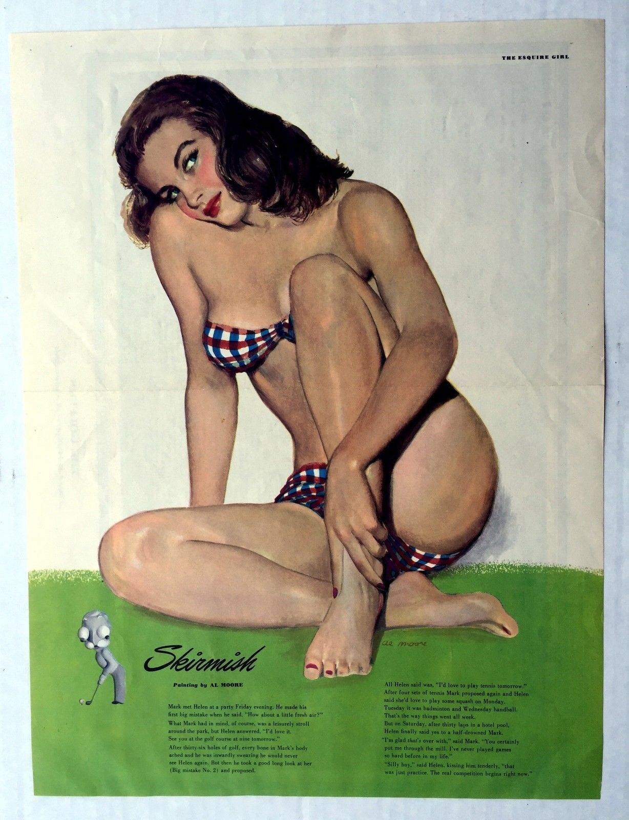 1948 Esquire Magazine Centerfold Plaid Bikini Pinup Girl Picture by Al Moore