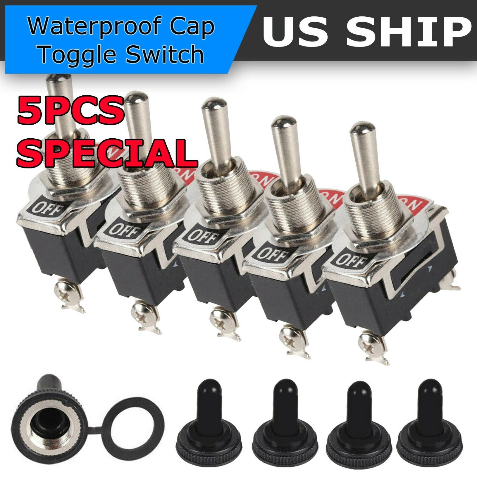 5X Toggle SWITCH ON/OFF Heavy Duty 15A 250V SPST 2 Terminal Car Boat* Waterproof