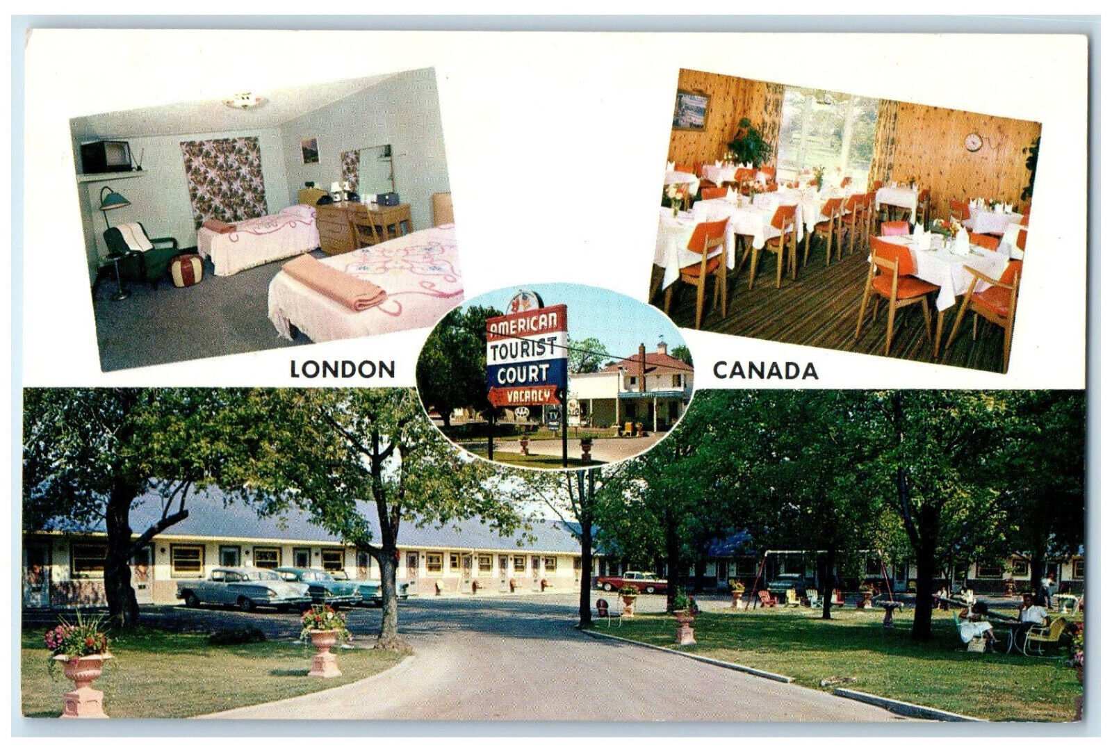 c1960's American Tourist Court London Ontario Canada Multiview Vintage Postcard