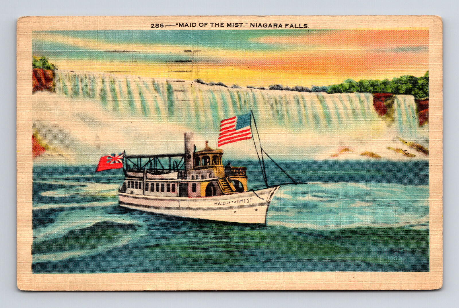 c1941 Linen Postcard Niagara Falls NY New York Maid of the Mist