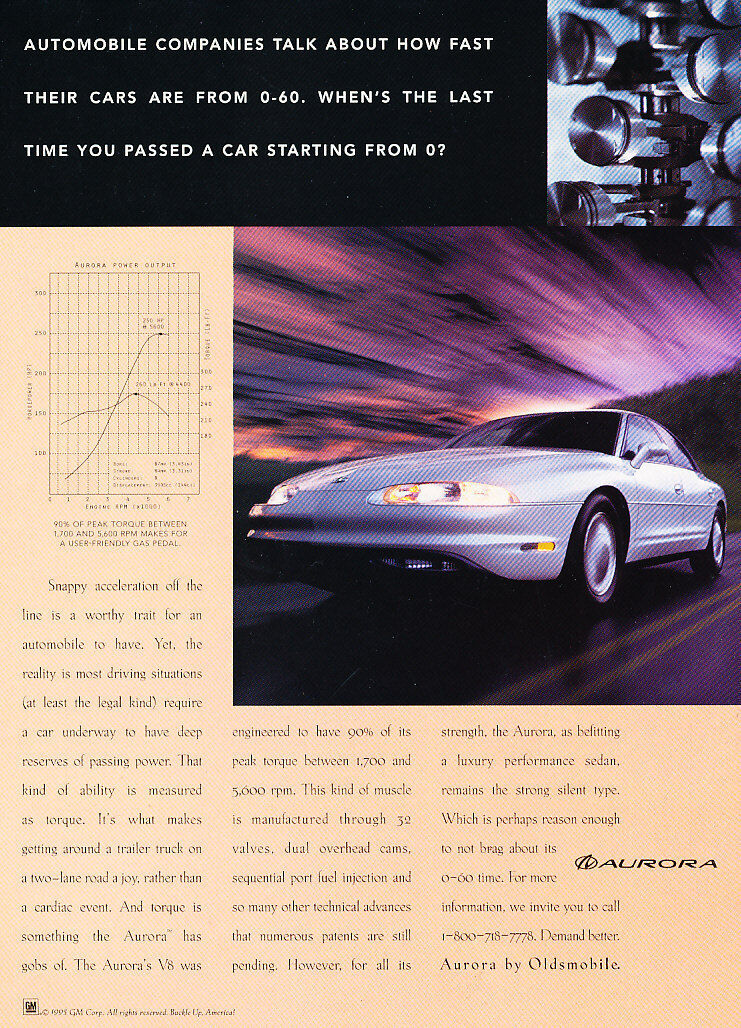 1996 GM Aurora V8 - Companies - Classic Vintage Advertisement Ad D156
