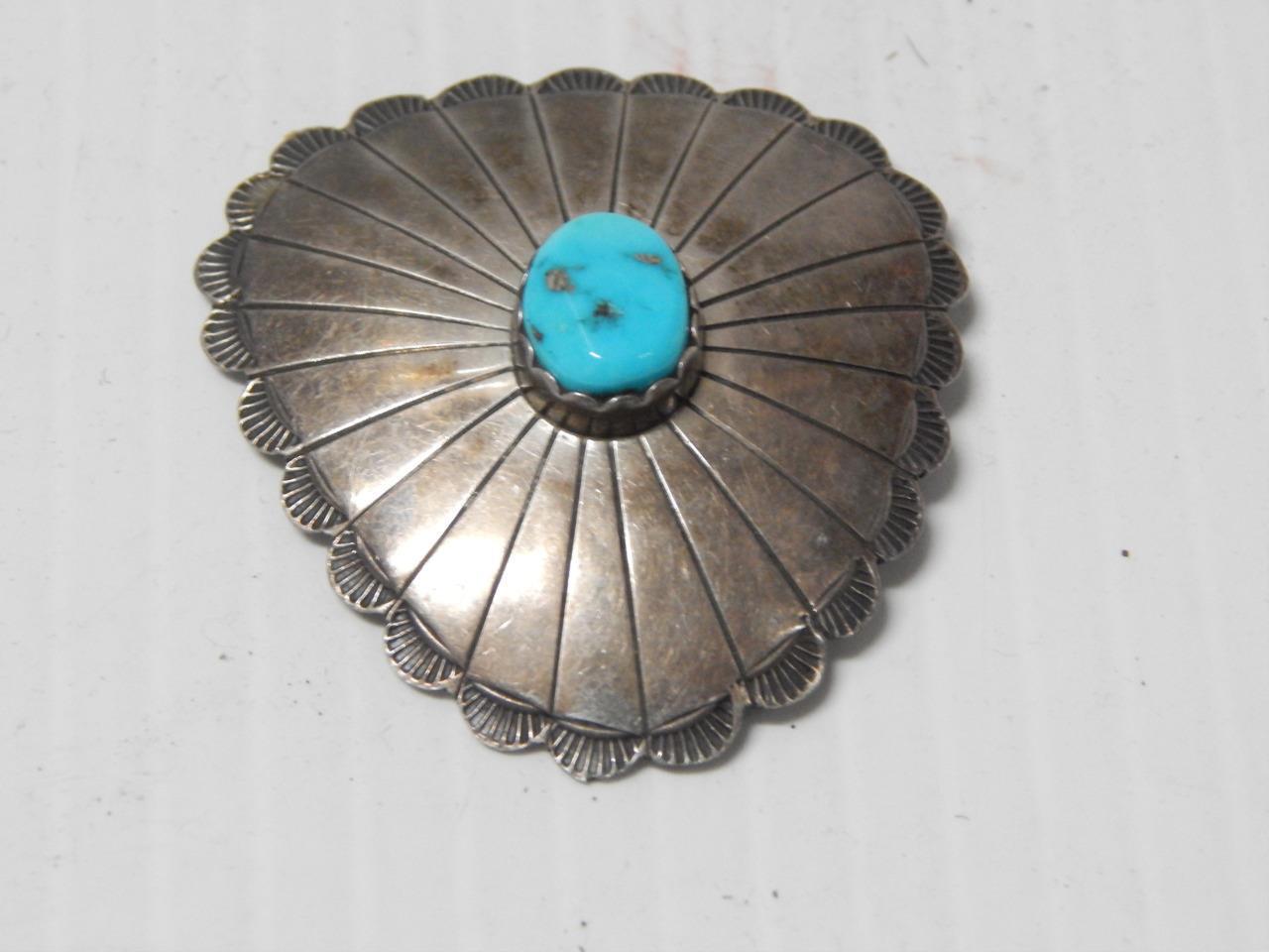 VINTAGE NAVAJO INDIAN STERLING SILVER TURQUOISE HAND STAMPED PIN - BTFL  STONE