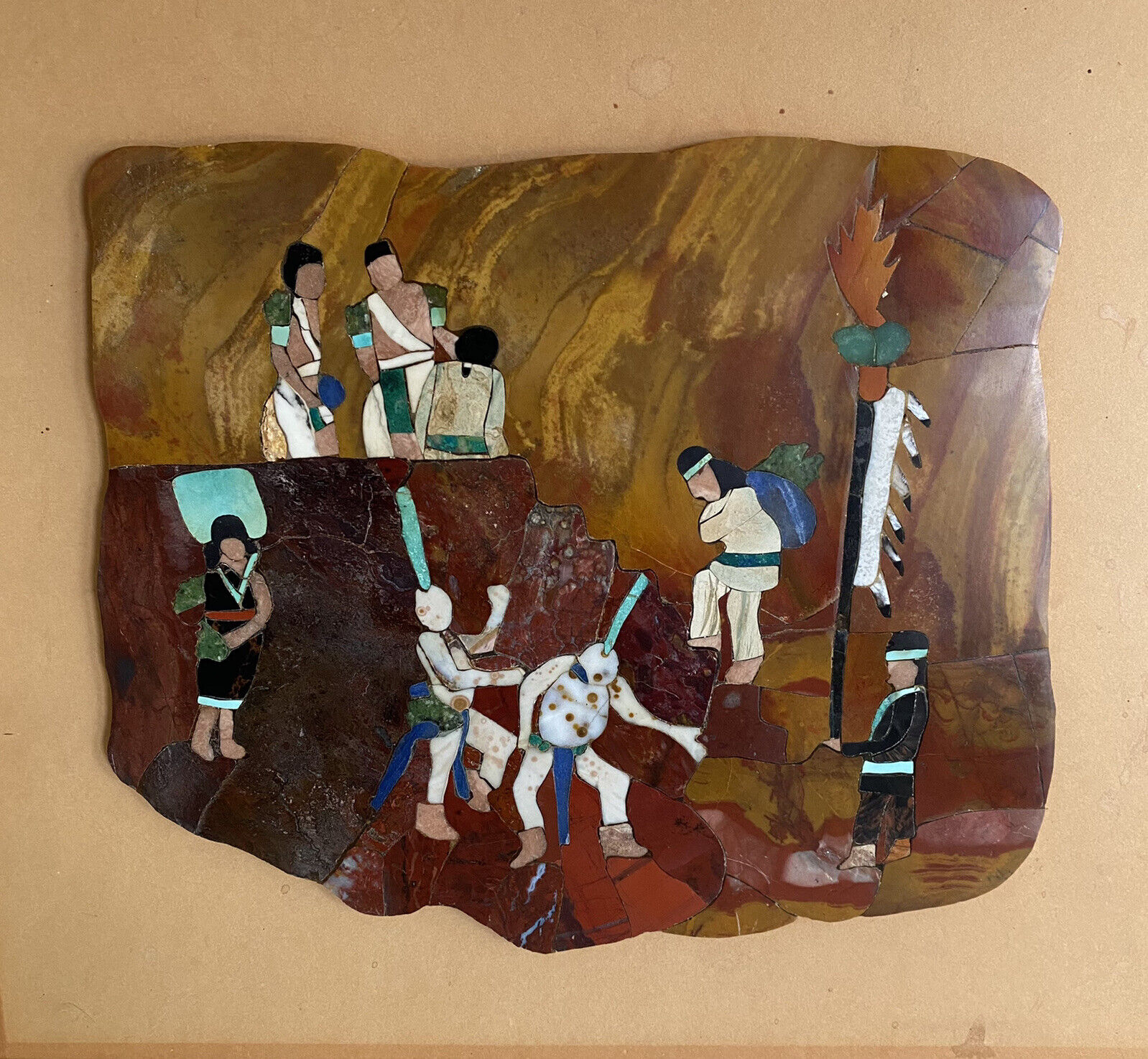 Rare Vintage Stone Mosaic of Native Americans