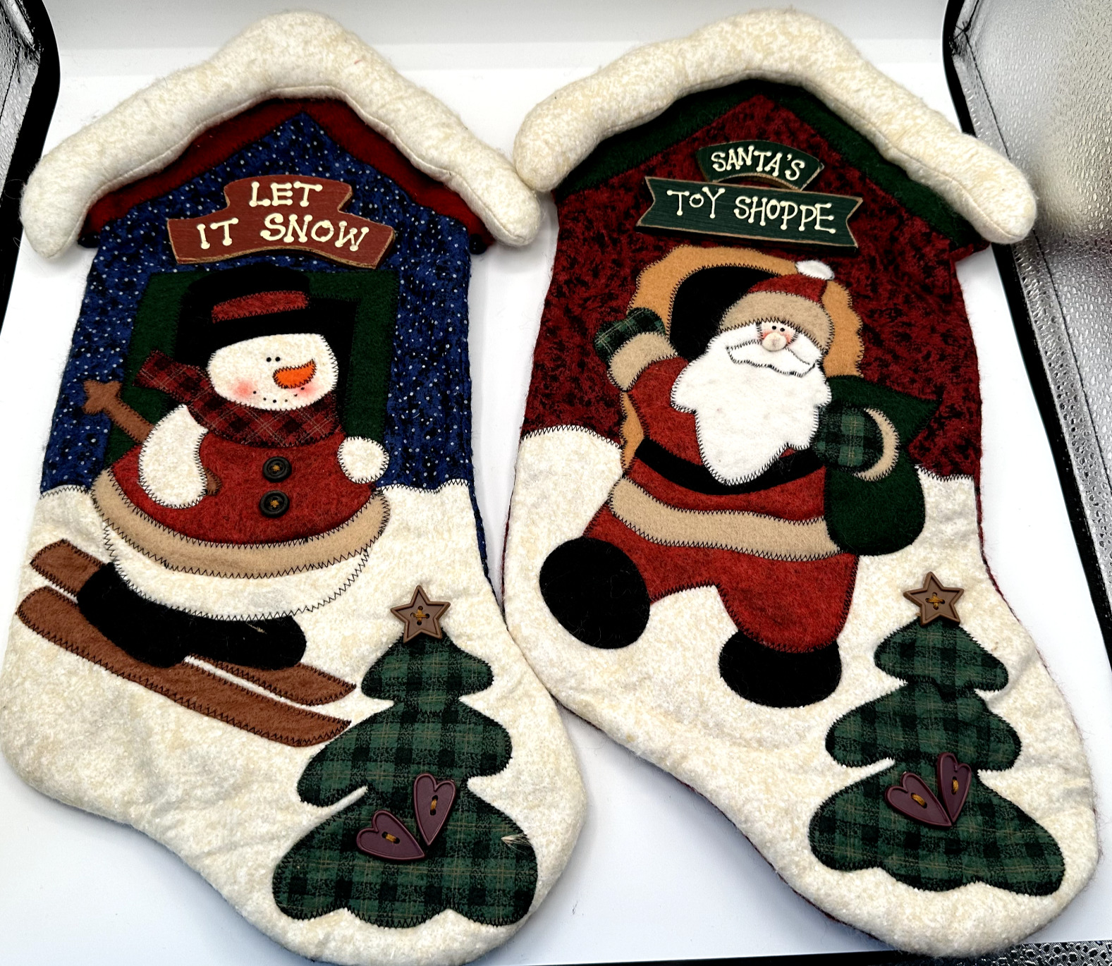 Vintage CottageCore Christmas Stockings Farmhouse Fabric Pieced Hang or Decor