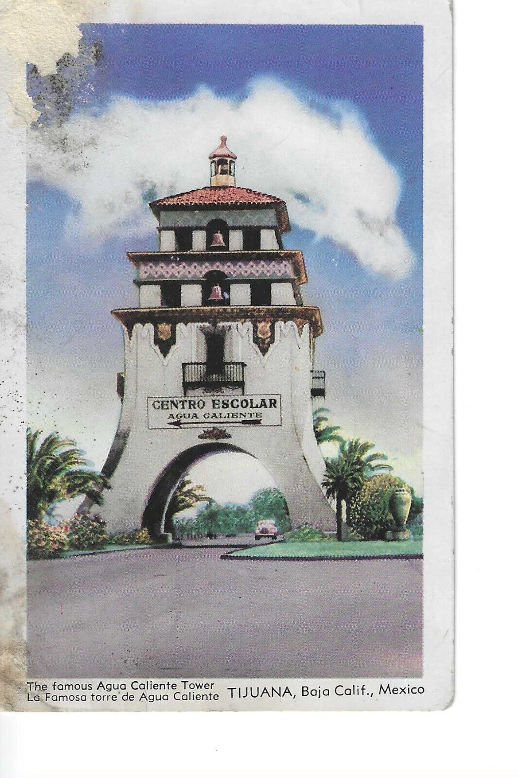 Vtg Used Postcard The Famous Agua Caliente Tower, Tijuana, Baja Calfornia Mexico