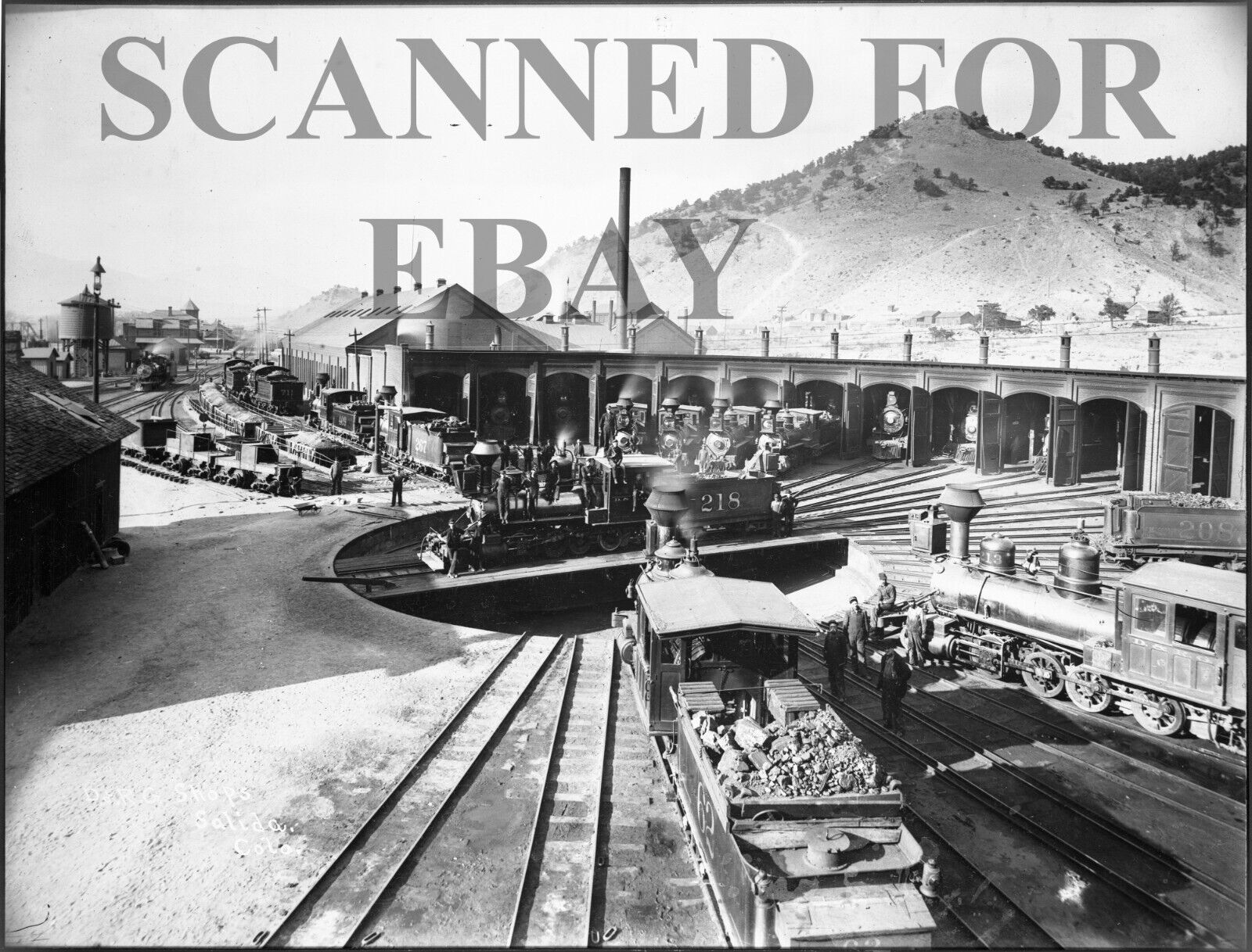 Historic Railroad Negative - (era\' 1899) Roundhouse steam #2 Salida CO railyard