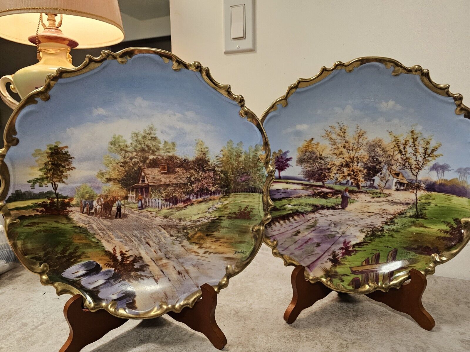RARE LS&S AUSTRIA HAND PAINTED  SIGNED SET OF TWO PLATES ARTIST SIGNED