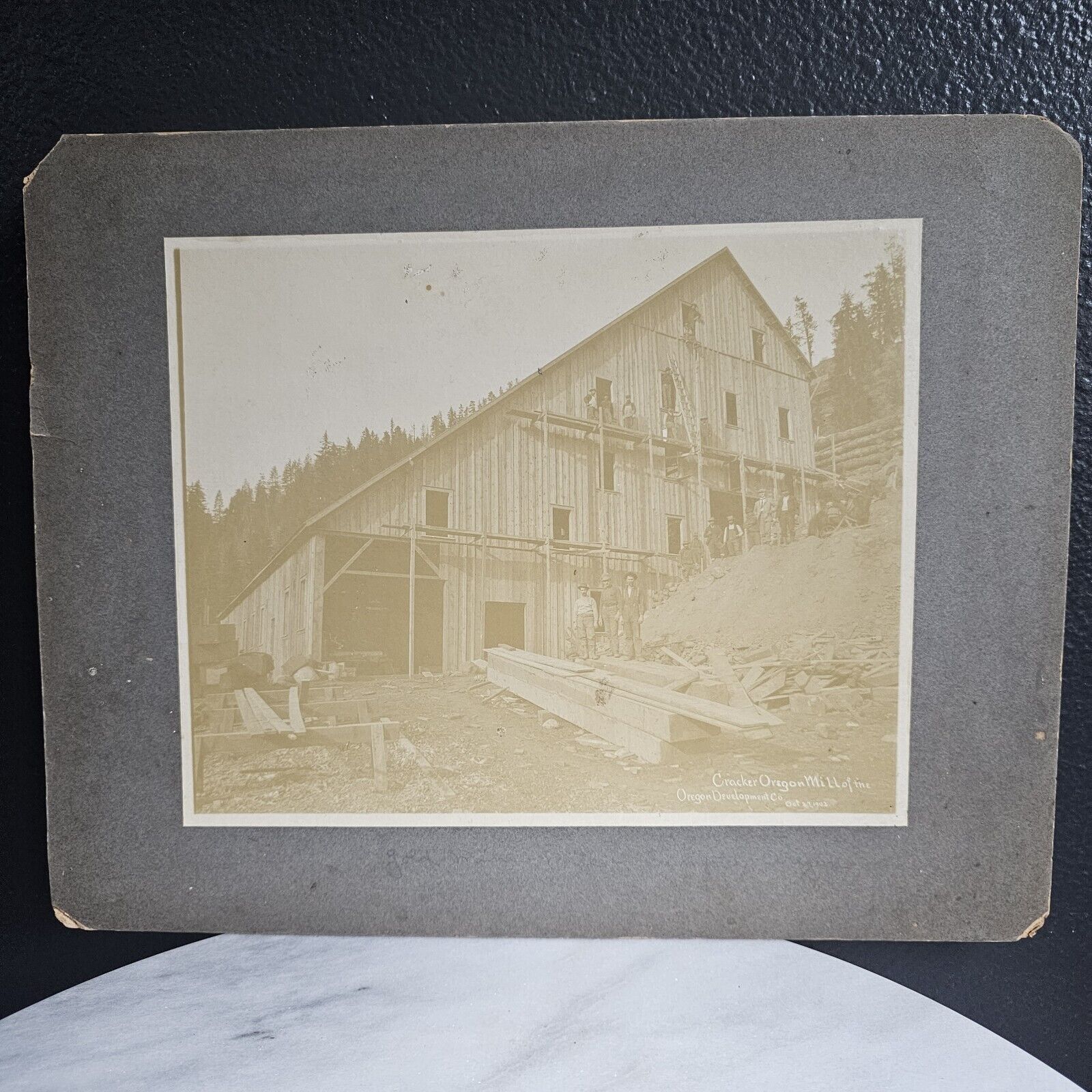 Cracker Oregon Gold Mill 1902 Antique Photograph Men Mining Occupational