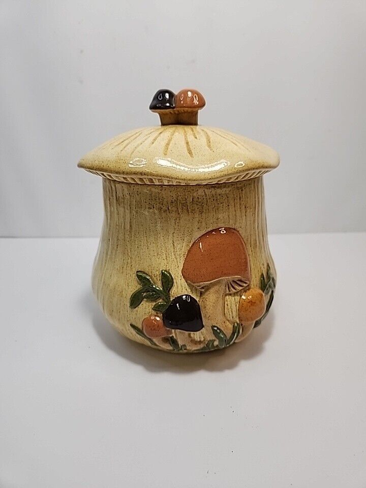 Vintage Arnels Mushroom Cookie Jar Canister Ceramic 7 Inch 1970s 80s Multi Color