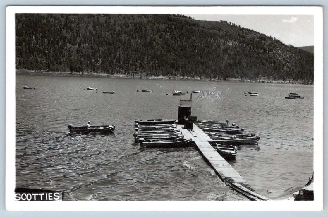 1940-50's SCOTTIES SUMMER CAMP PIER DOCK CANOES BOATS REAL PHOTO POSTCARD