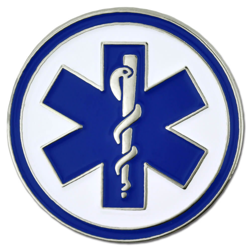 EMT FIRE EMERGENCY MEDICAL TECHNICIAN BLUE STAR OF LIFE  CADUCEUS BADGE PIN