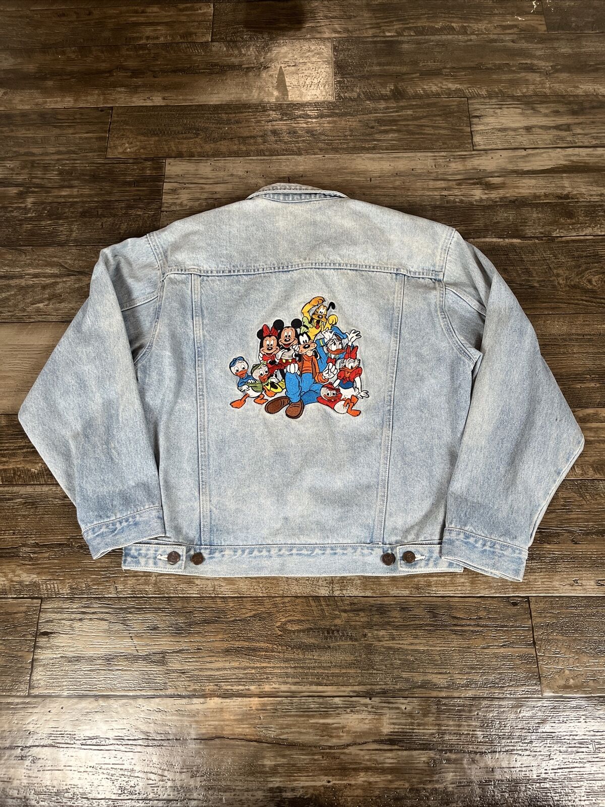 Vintage Disney Store Denim Jacket Mens Large Embroidered Characters 90s Button