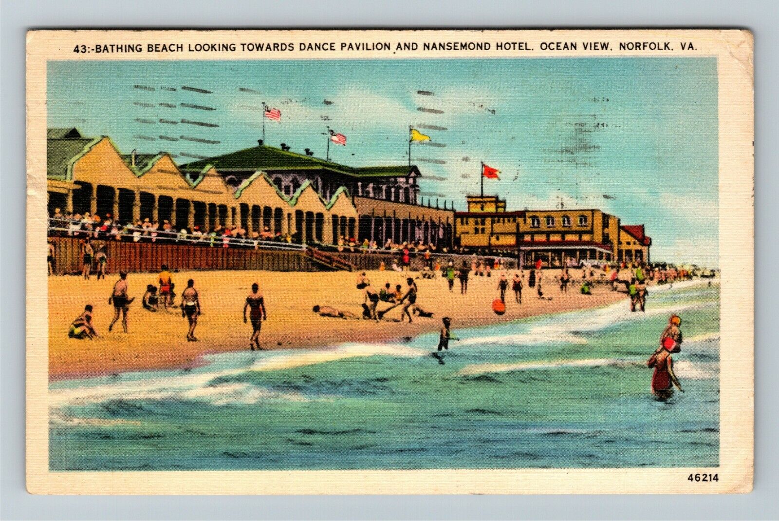 Norfolk VA-Virginia, Bathing Beach, Nansemond Hotel Vintage Souvenir Postcard