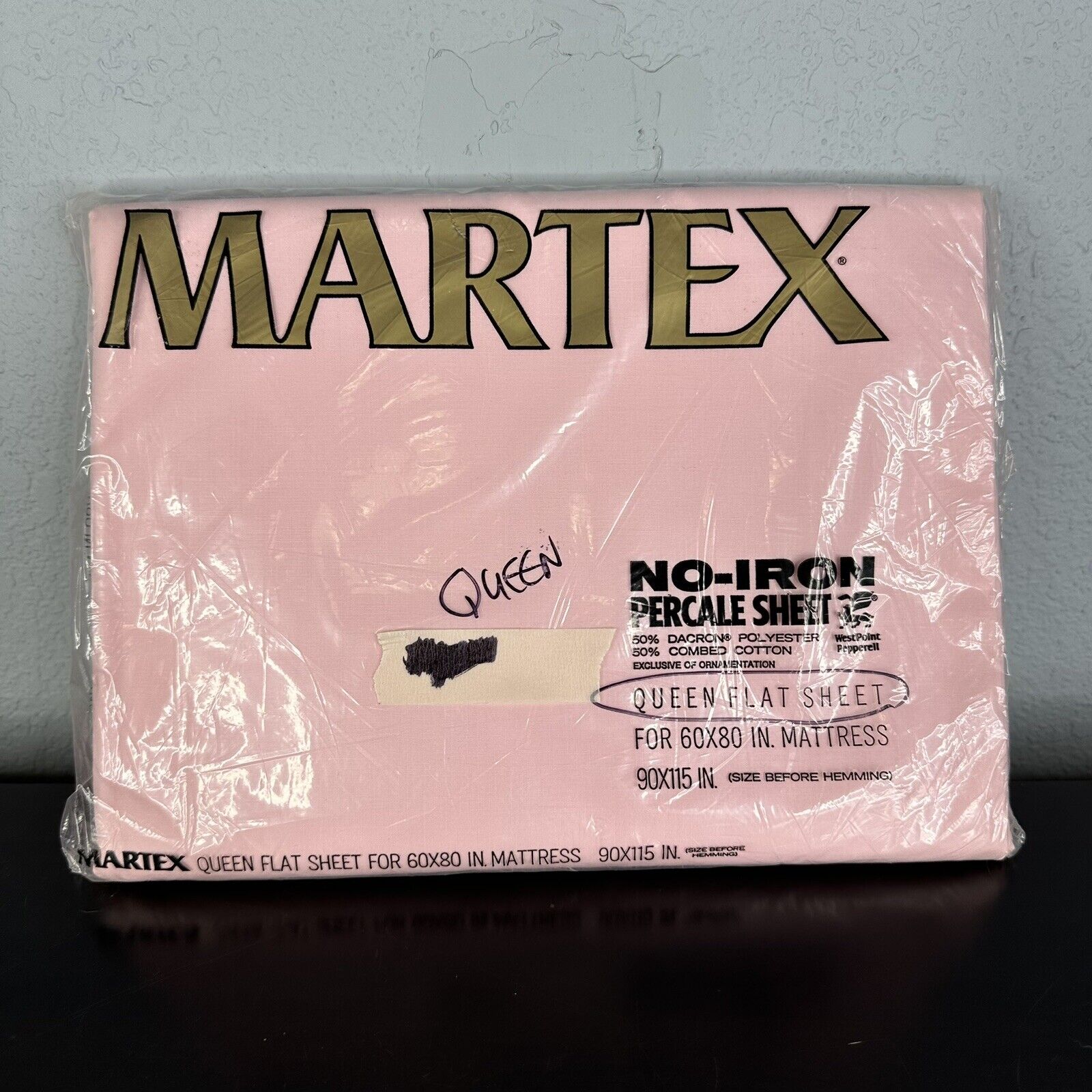 NOS Vintage Martex No Iron Percale Queen Flat Sheet Pink Sealed 90 X 102