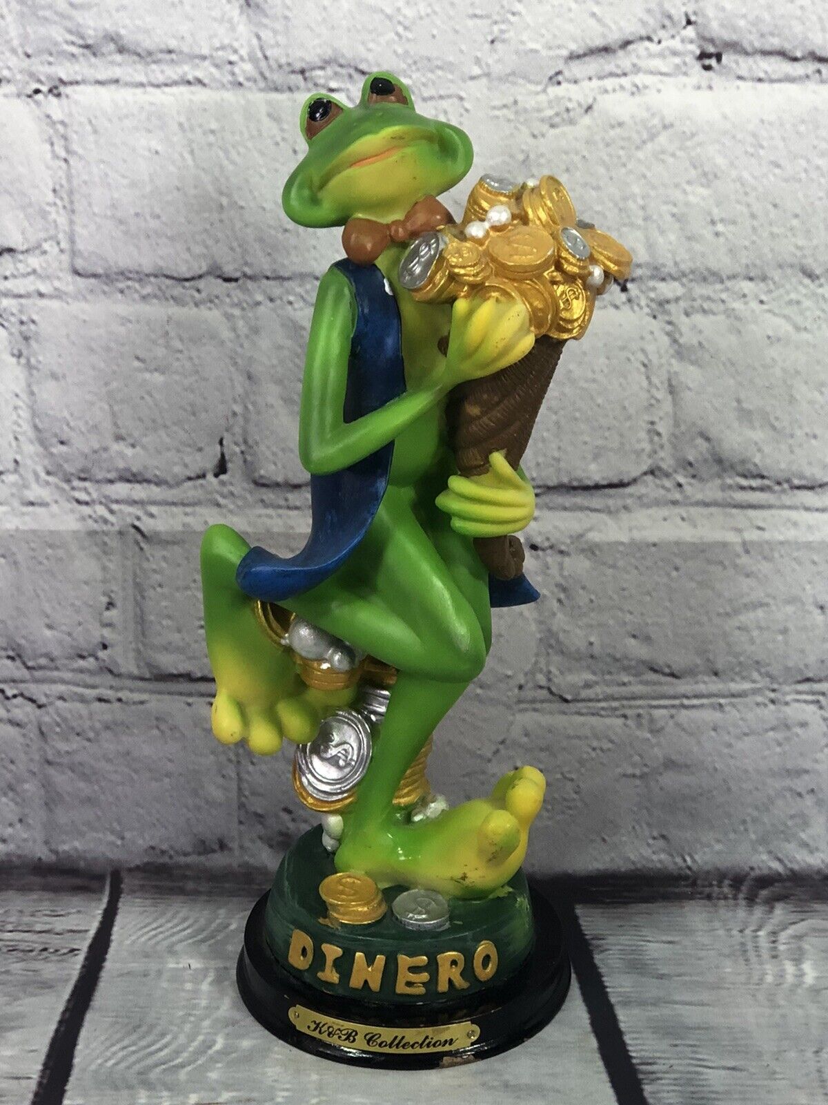 vtg KVB Collection whimsical frog of Dinero sculpture 9'' tall