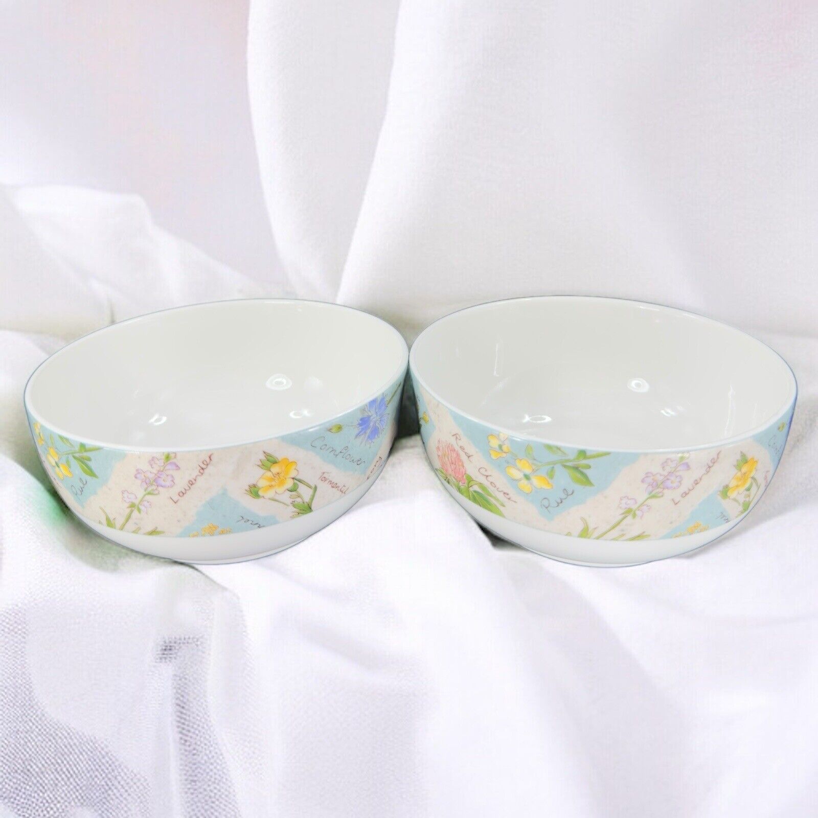 1996 Royal Doulton Wildflowers All Purpose Bowl Dish Set 2 Fine Porcelain Bowls