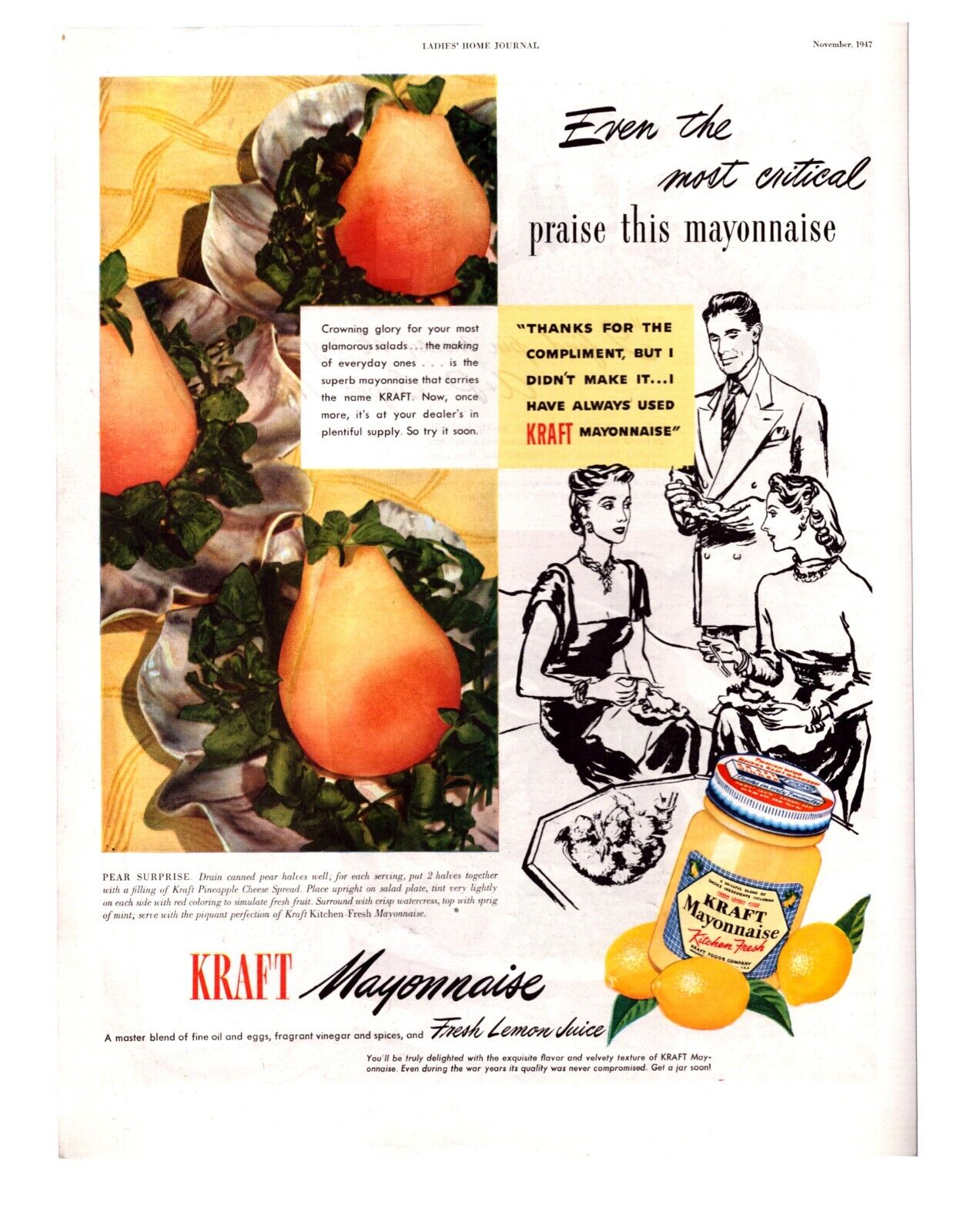 Vintage Print Ad 1947 Kraft Mayonnaise
