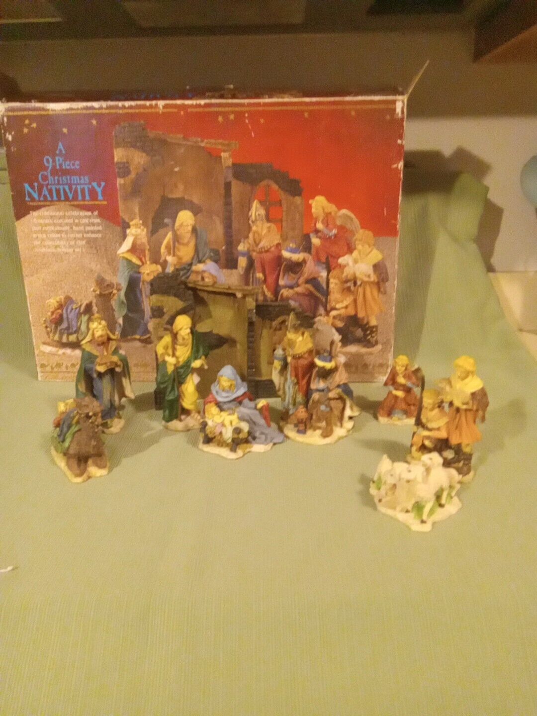 Holiday Workshop 1996, 9 Piece Christmas Nativity  Set In Box