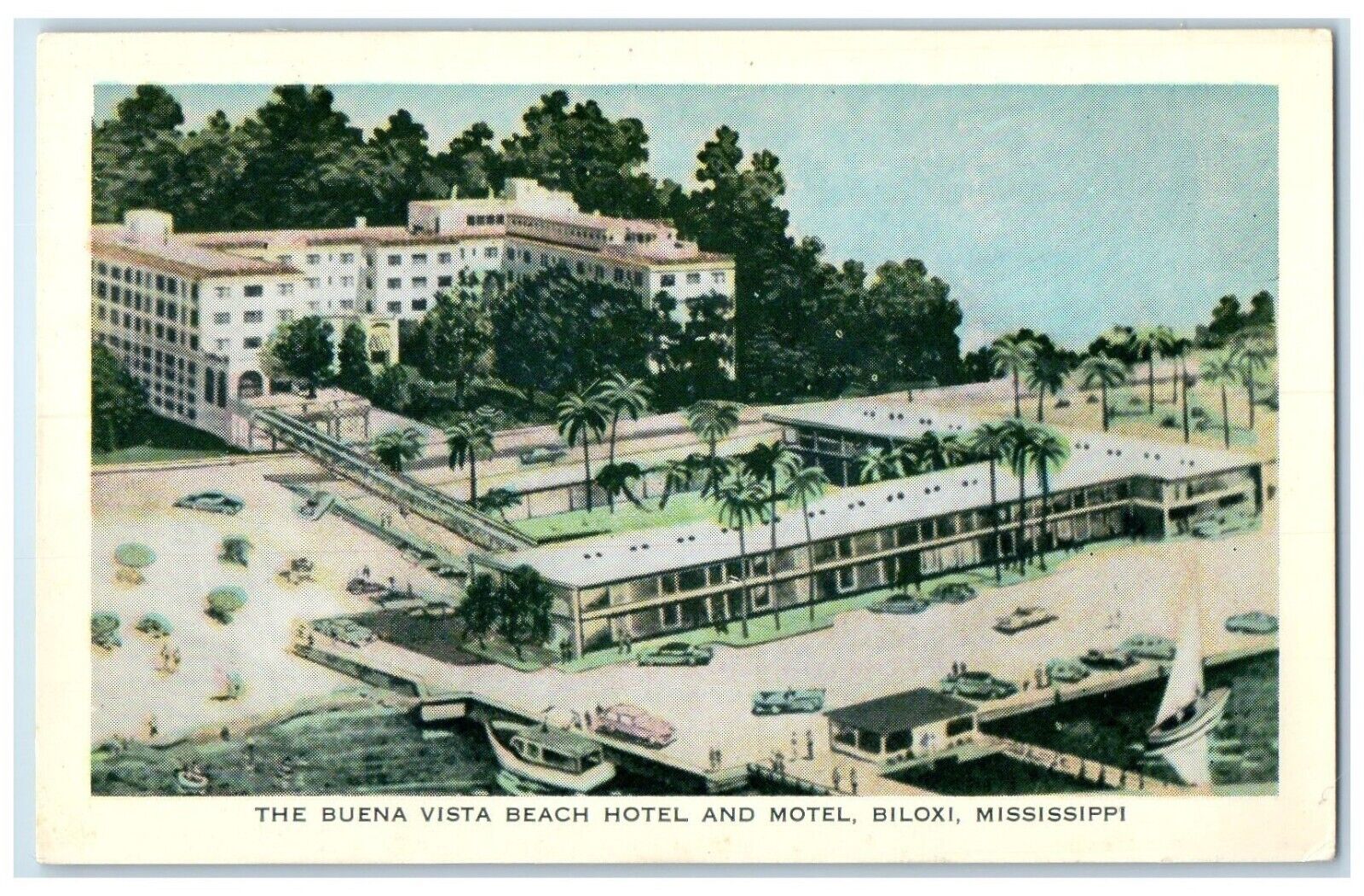 c1930's The Buena Vista Beach Hotel And Motel Biloxi Mississippi MI Postcard