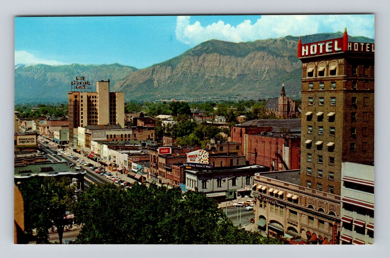 Ogden UT-Utah, Ogden Skyline, Hotels, Antique Vintage Souvenir Postcard