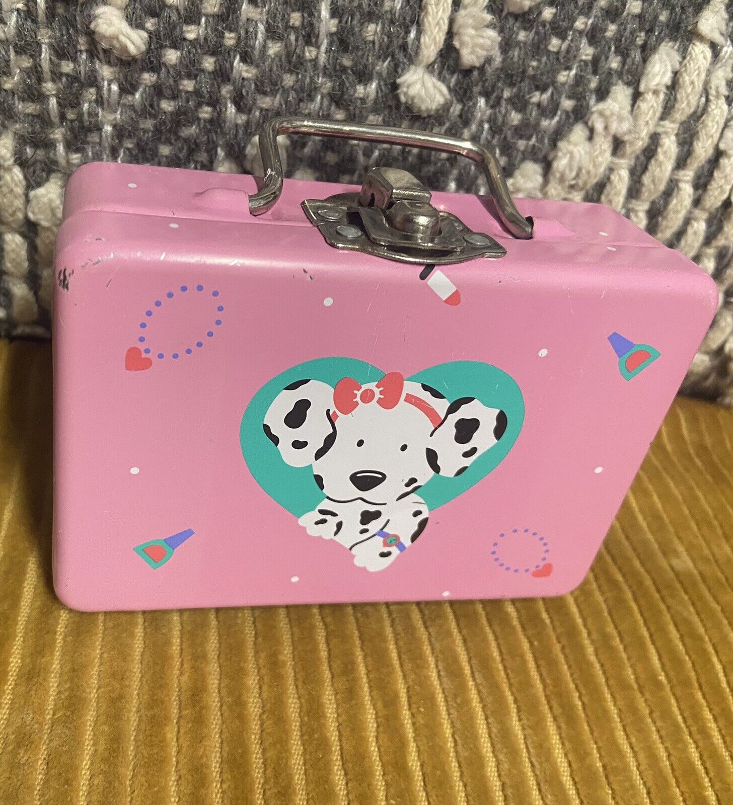 Vtg 90\'s Sanrio Spottie Dottie Mini Metal Pink Box Dog Rare HTF Pink Storage