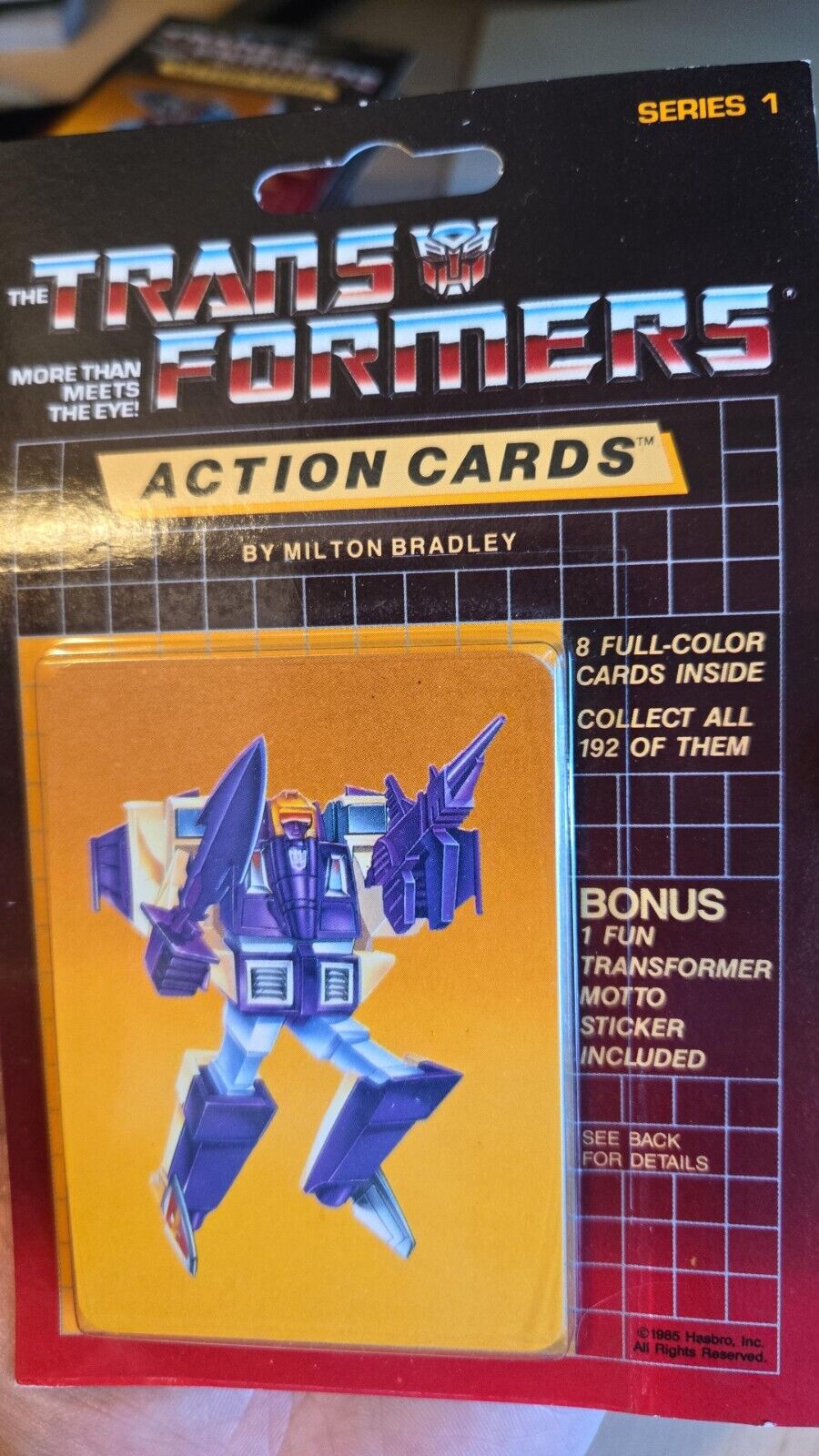 1985 Hasbro Transformers Action Cards Sealed Pack - Blitzwing on top