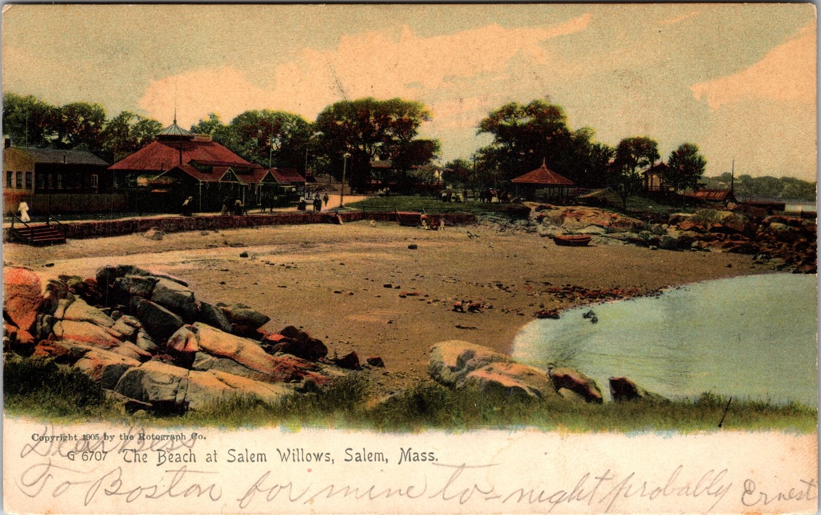 Salem MA-Massachusetts, Beach At Salem Willows, c1907 Vintage Souvenir Postcard