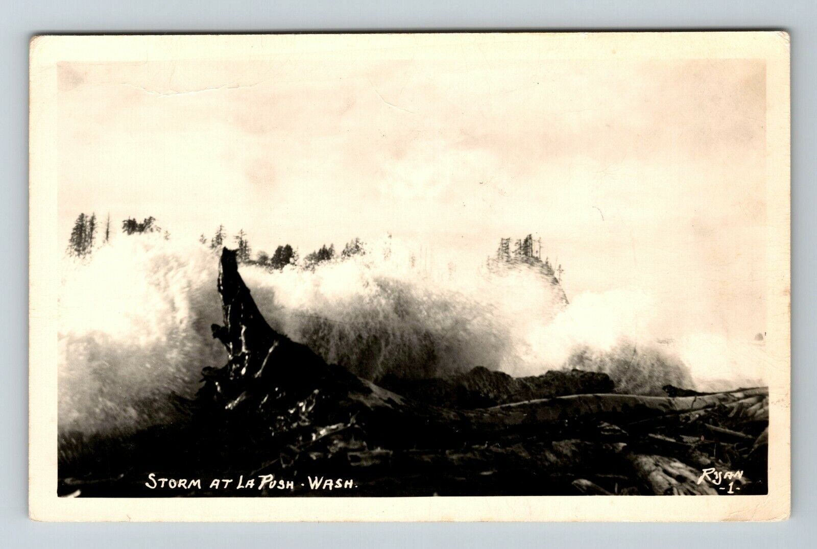 RPPC-La Push WA-Washington, Storm RPPC Vintage Souvenir Postcard