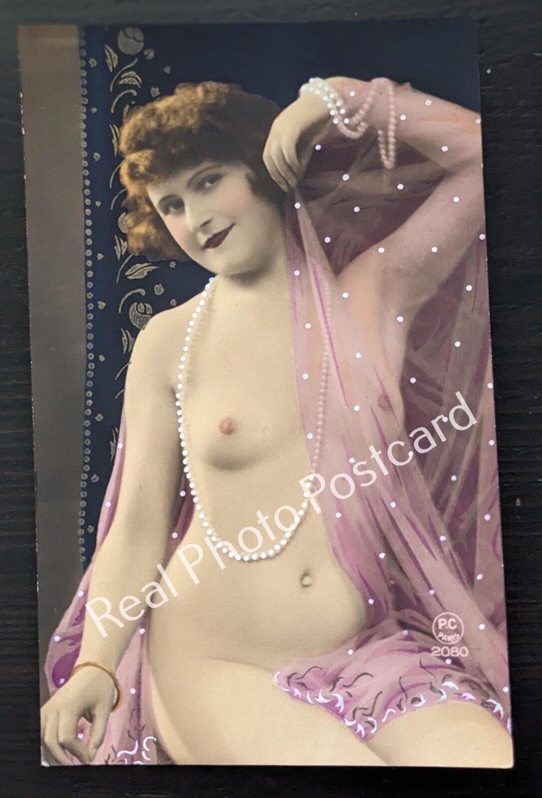 Risque PC Paris Original French Hand Tinted Nude Real Photo Postcard #2080 RPPC