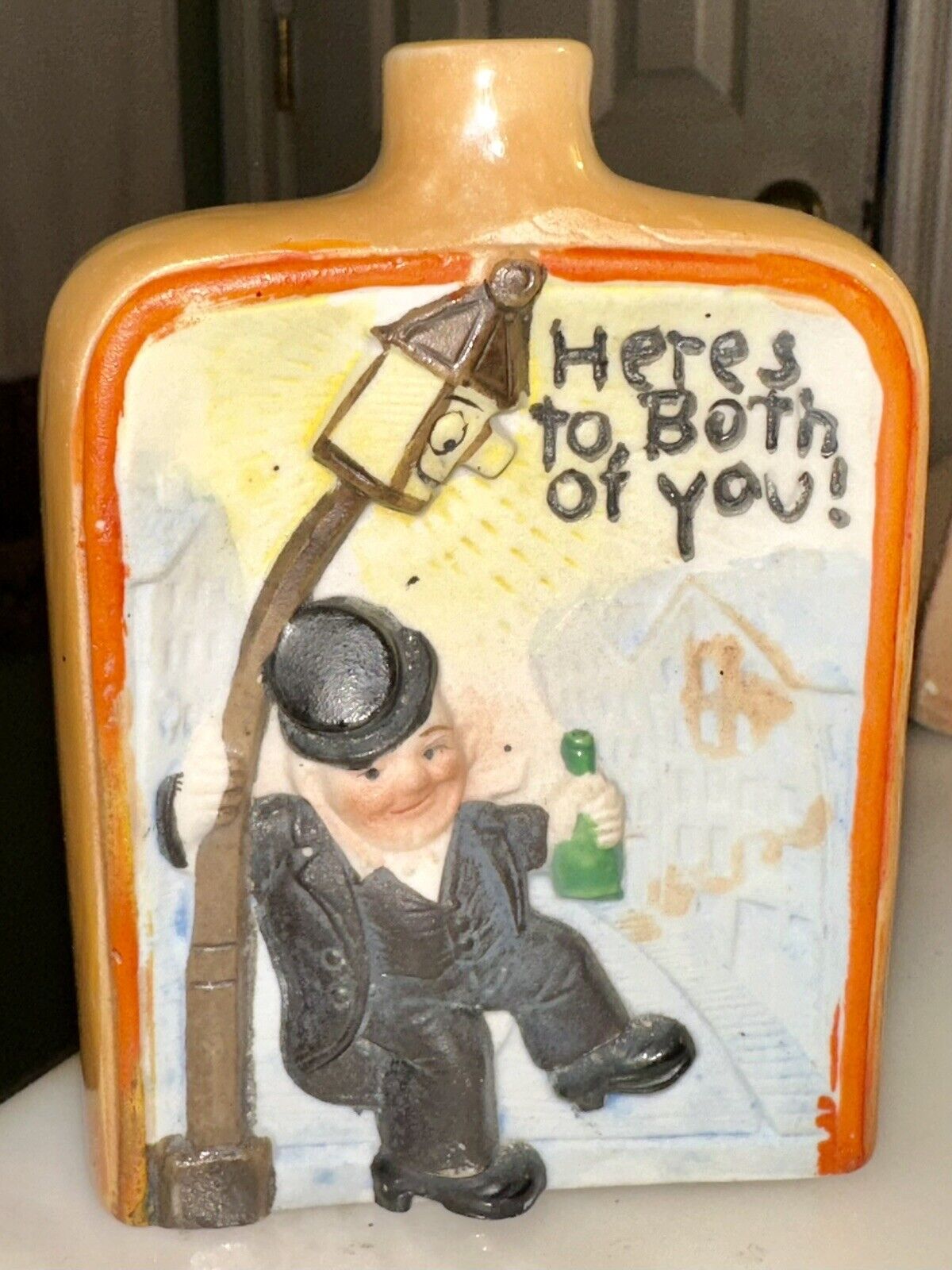 2 Vintage Schafer Vater Style Nipper Flask Wee Scotch Man Lamppost Japan Empty