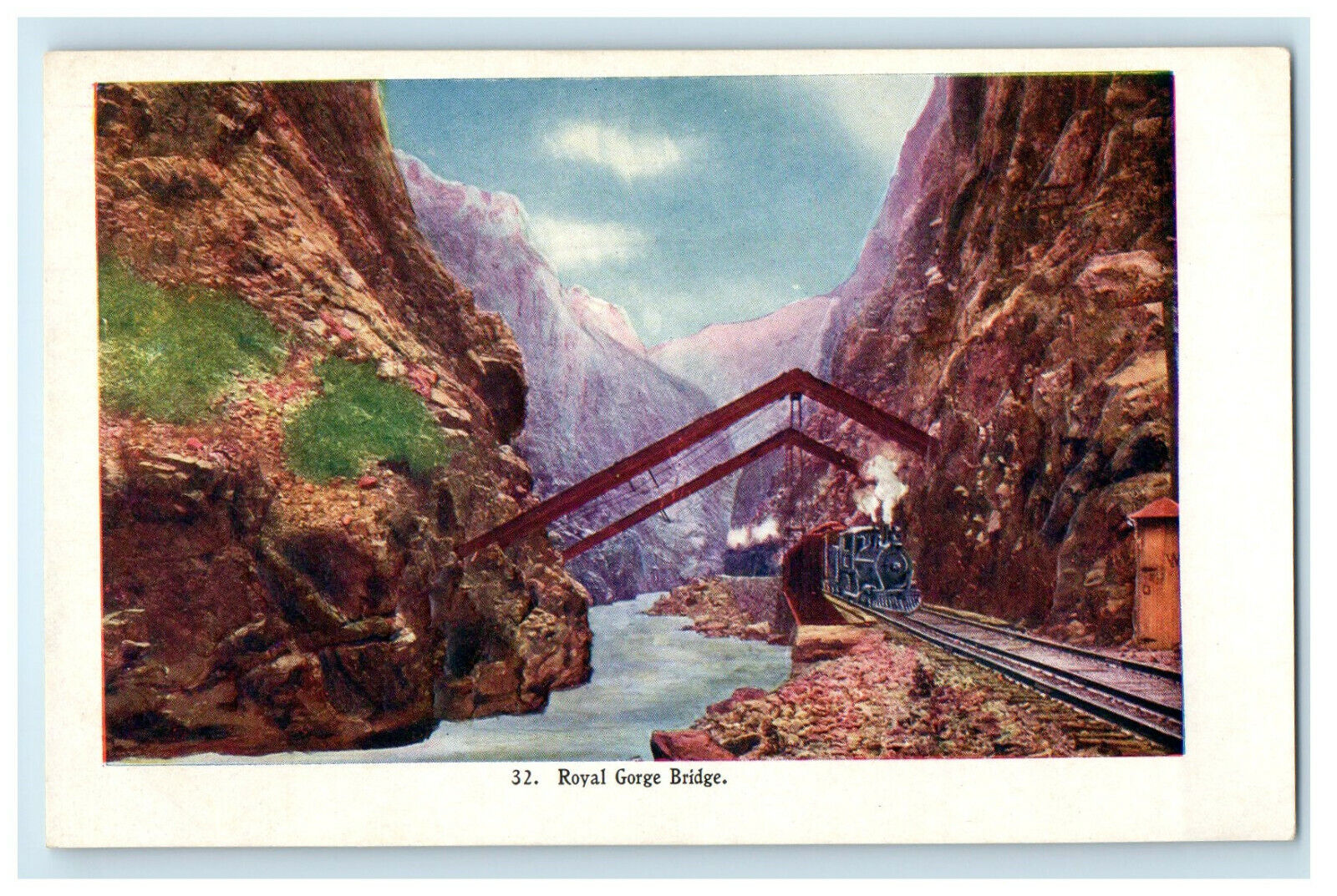 c1910s Royal Gorge Bridge, Train Locomotive, Colorado CO Antique Postcard