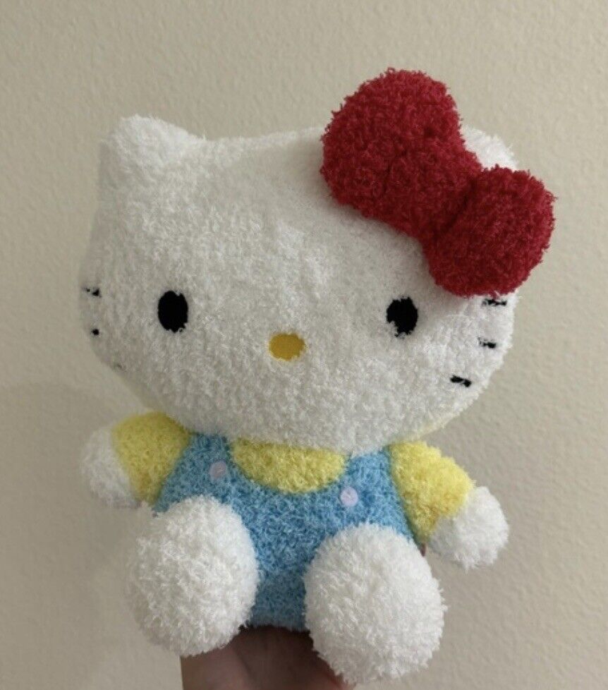 Sanrio Hello Kitty Blue Yellow Fluffy 11” Plush HTF Textured Stuffed Toy NWT