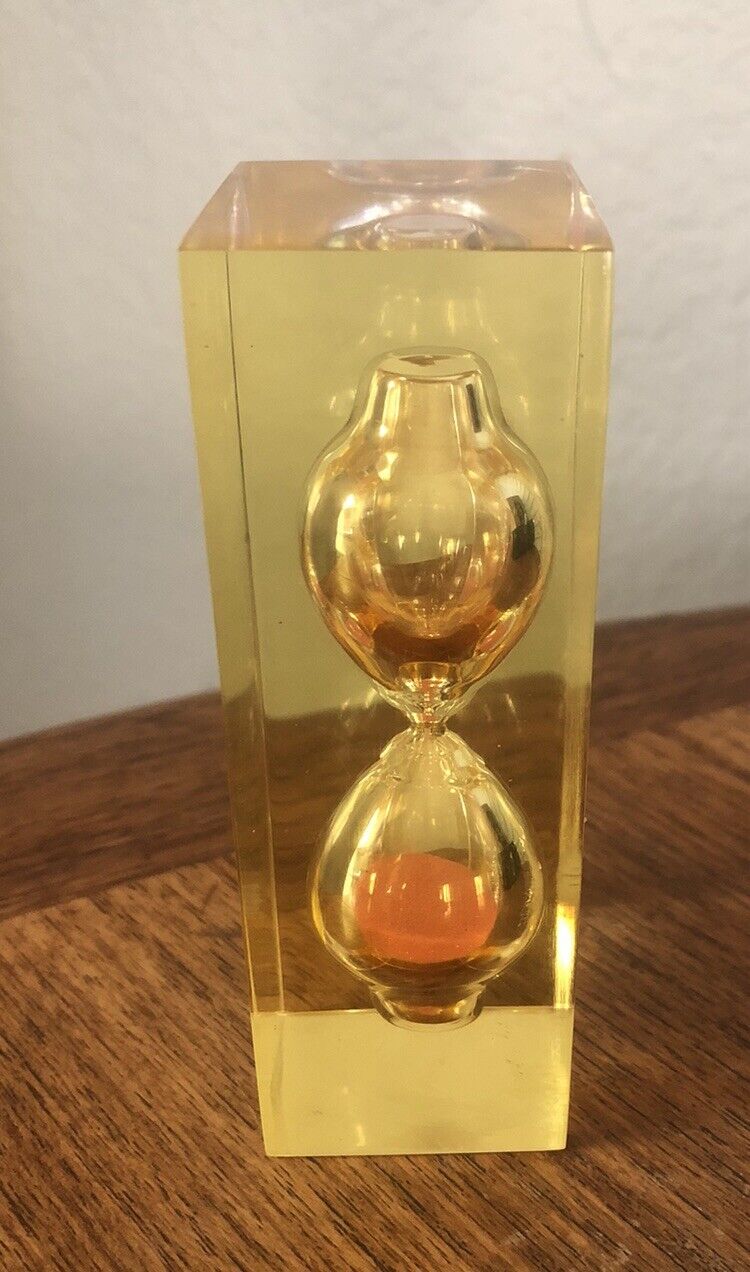 1970s Orange Vintage Lucite Hourglass Sculpture