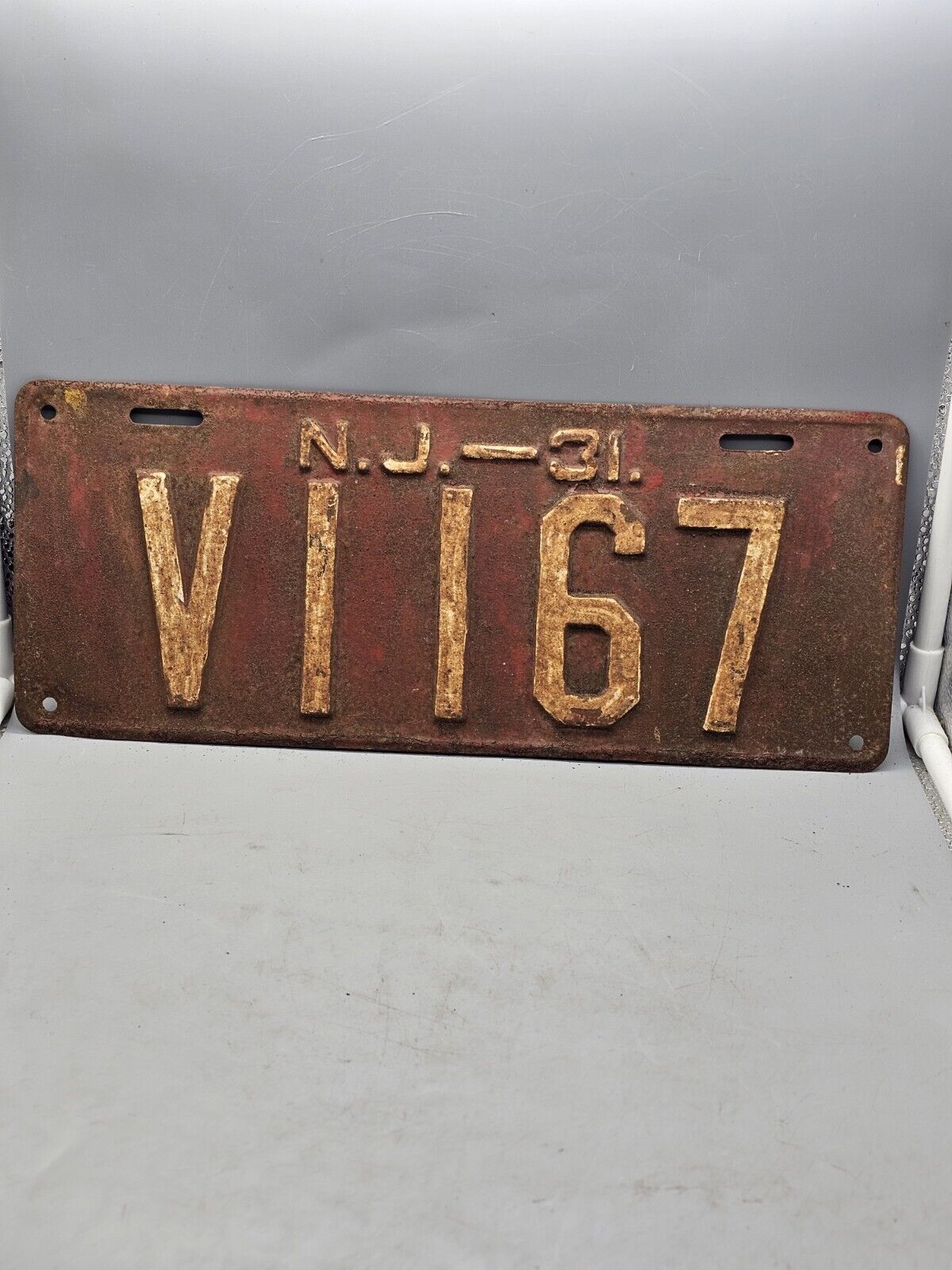 1931 New Jersey  License Plate V1167 Mancave Decor Garage Art Craft