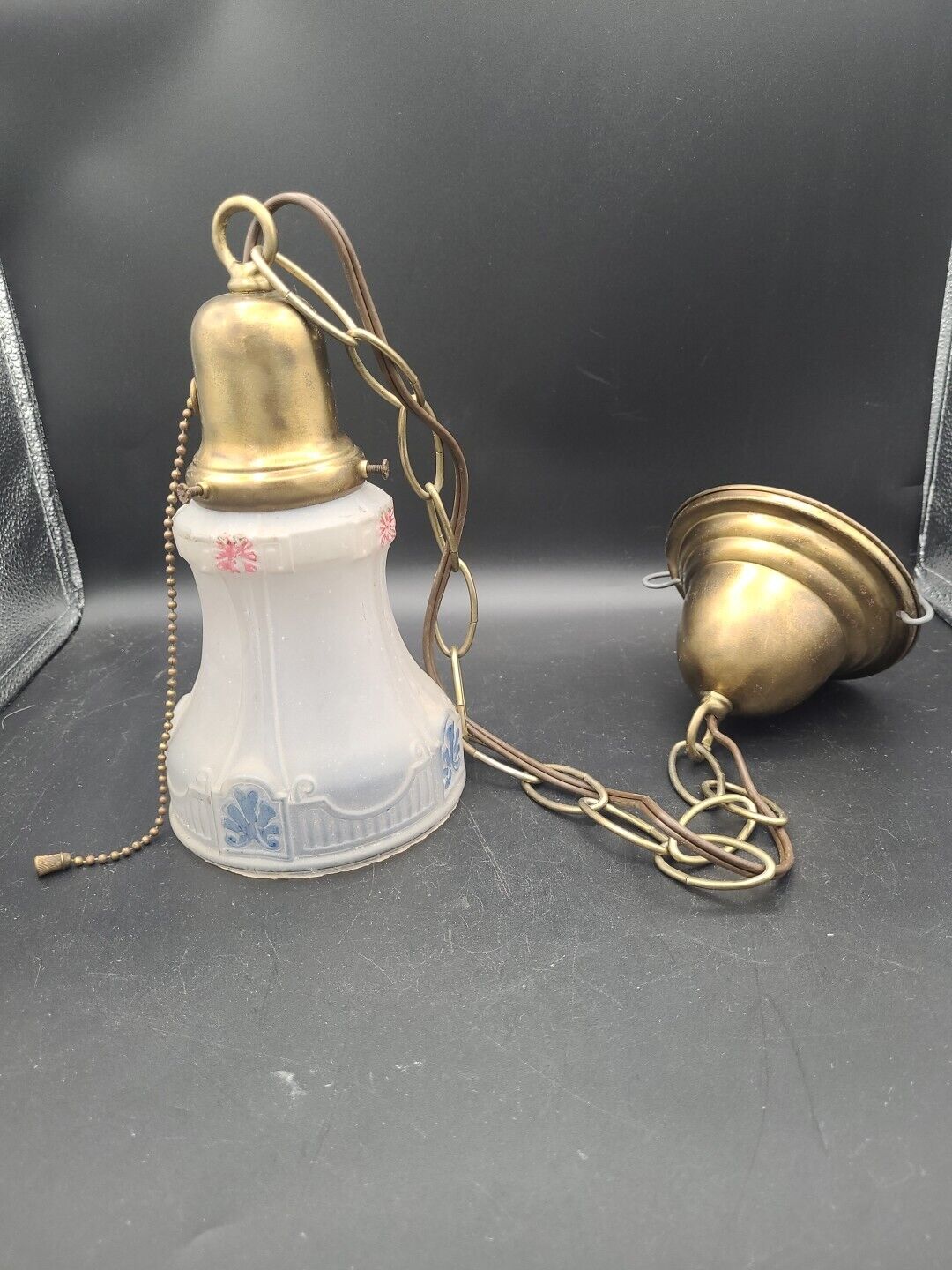 Vintage Hollywood Regency Style Frosted Brass Lamp Pendant Lighting