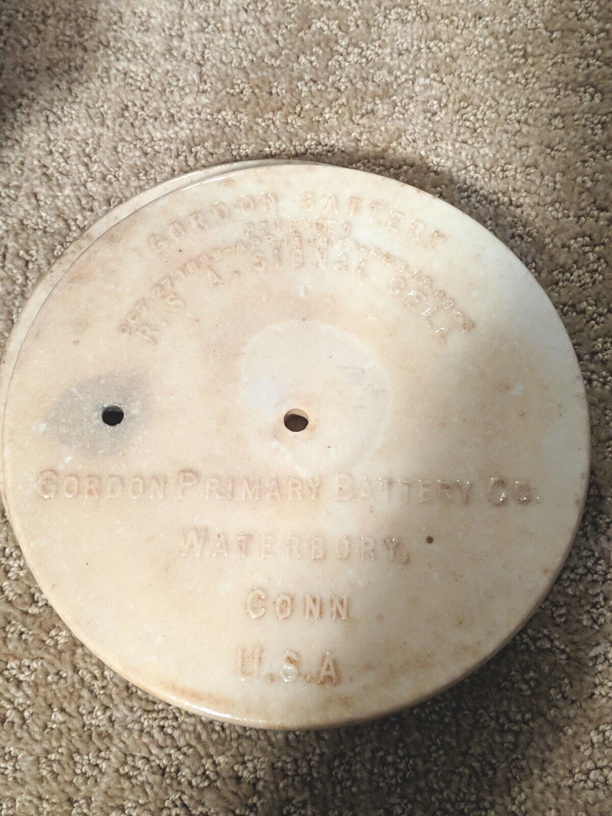 Antique Gordon Primary Battery Cell Railroad Signal Cell Lid Pat 1896 1906