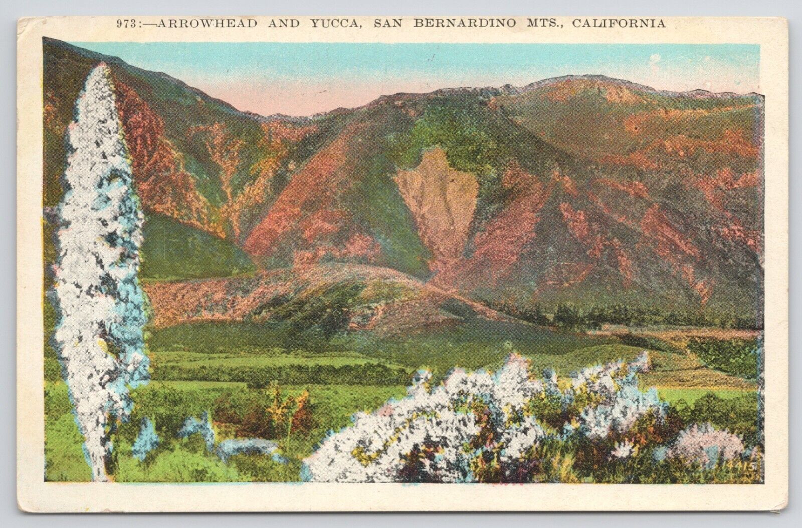 San Bernardino Mountains CA Arrowhead and Yucca 1929 White Border Postcard