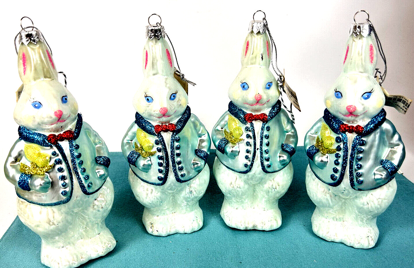 Lot of 4 Melrose International Decor Glass Blown Ornaments 8” Bunny Rabbits