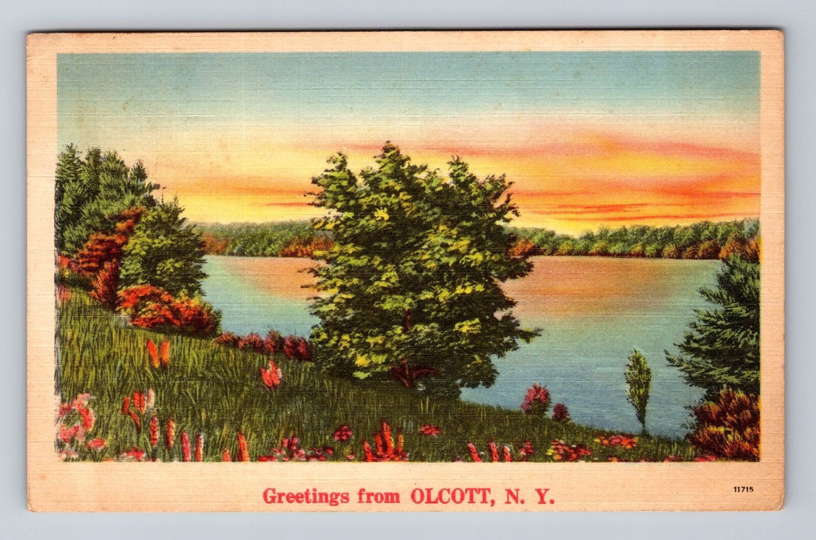 Olcott NY-New York, Greetings from Olcott, Scenic Lake Vintage c1941 Postcard