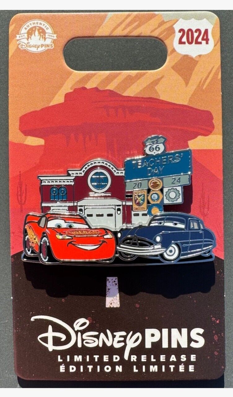2024 Disney Parks Pixar Cars Lightning McQueen Doc Hudson Teacher Day Pin LR