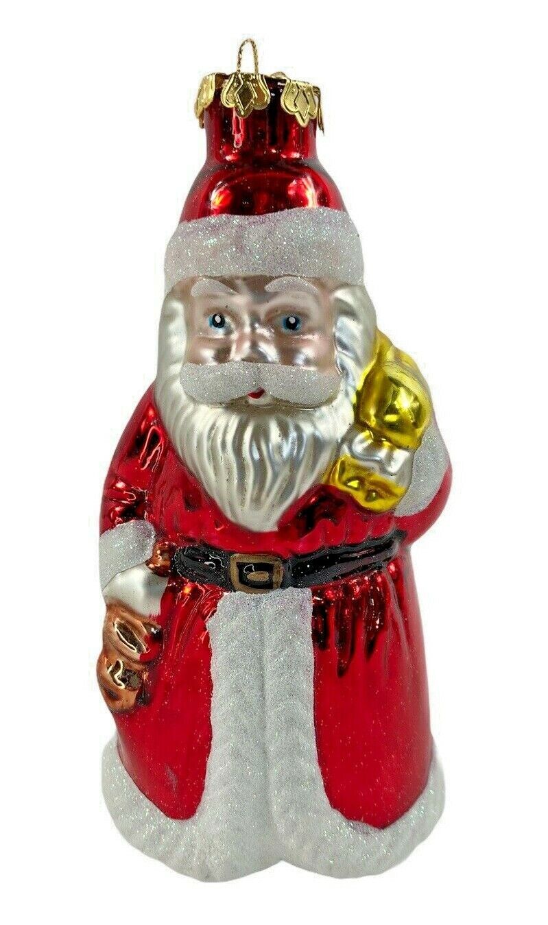 Vintage Glass Santa with Gold Sack Christmas Ornament 6 Inch Tall Original Box