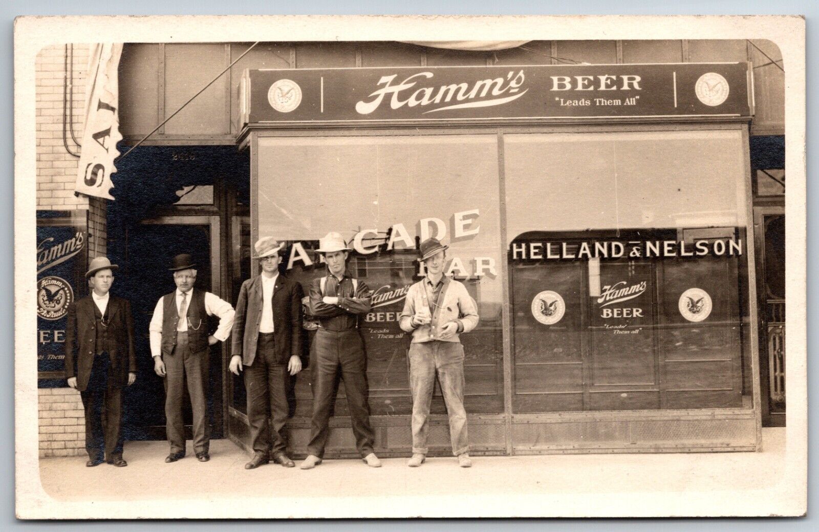Men Standing Cascade Bar Hamms Beer Advertising Helland & Nelson Antique RPPC