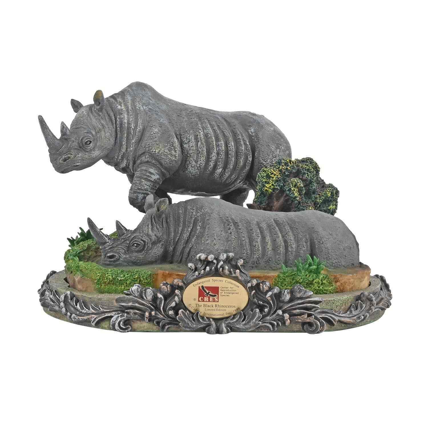Figurine with Stand Black Rhino Pattern Polyresin Home Indoor Decoration Gifts