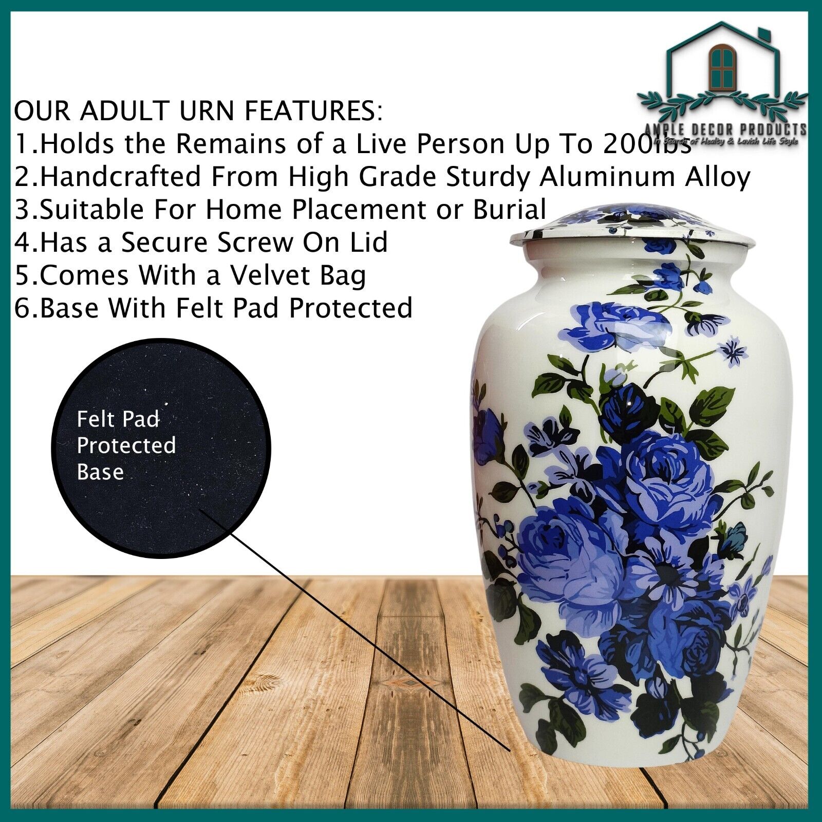 In Loving Memory with This Large Floral Cremation Urns for Human Ashes & Pet Urn