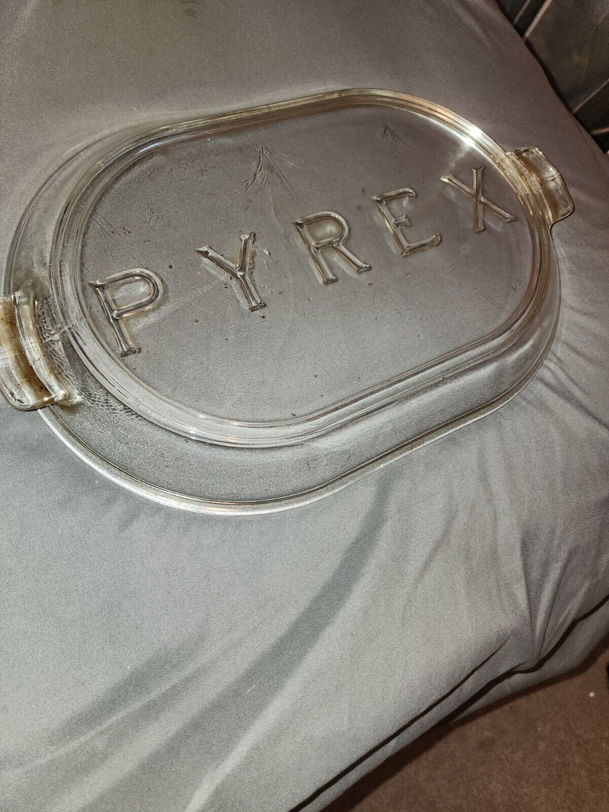 Vintage Antique  Rare  15” X 10 1/2” Glass PYREX Aluminum Roaster LID ONLY