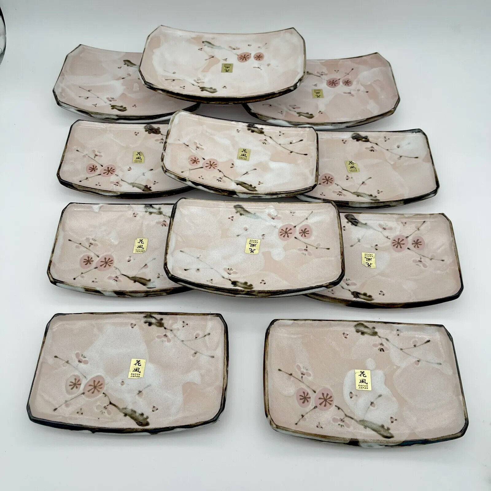 11 Rare New Kafuh Sousaku Japanese Sushi Plates Square Oval Pink Cherry Blossom