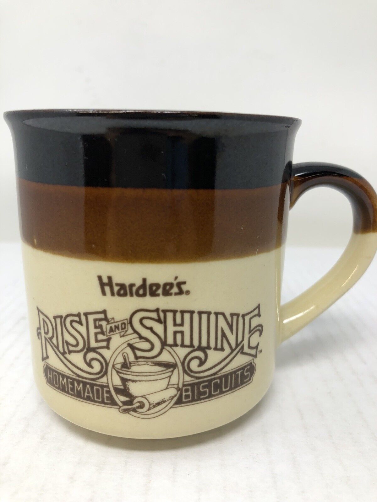Vintage 1989 Hardee's Food Systems Coffee Mug Rise and Shine Homemade Biscuits