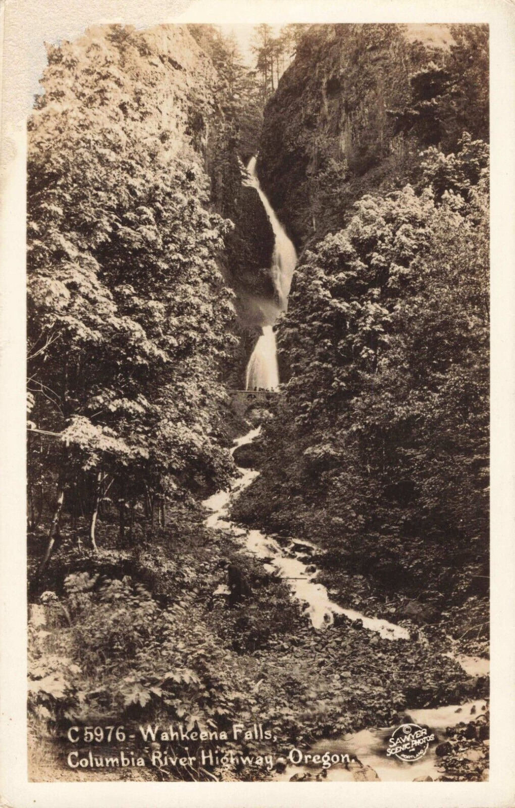 Columbia River Highway Oregon, Wahkeena Falls, Vintage RPPC Real Photo Postcard