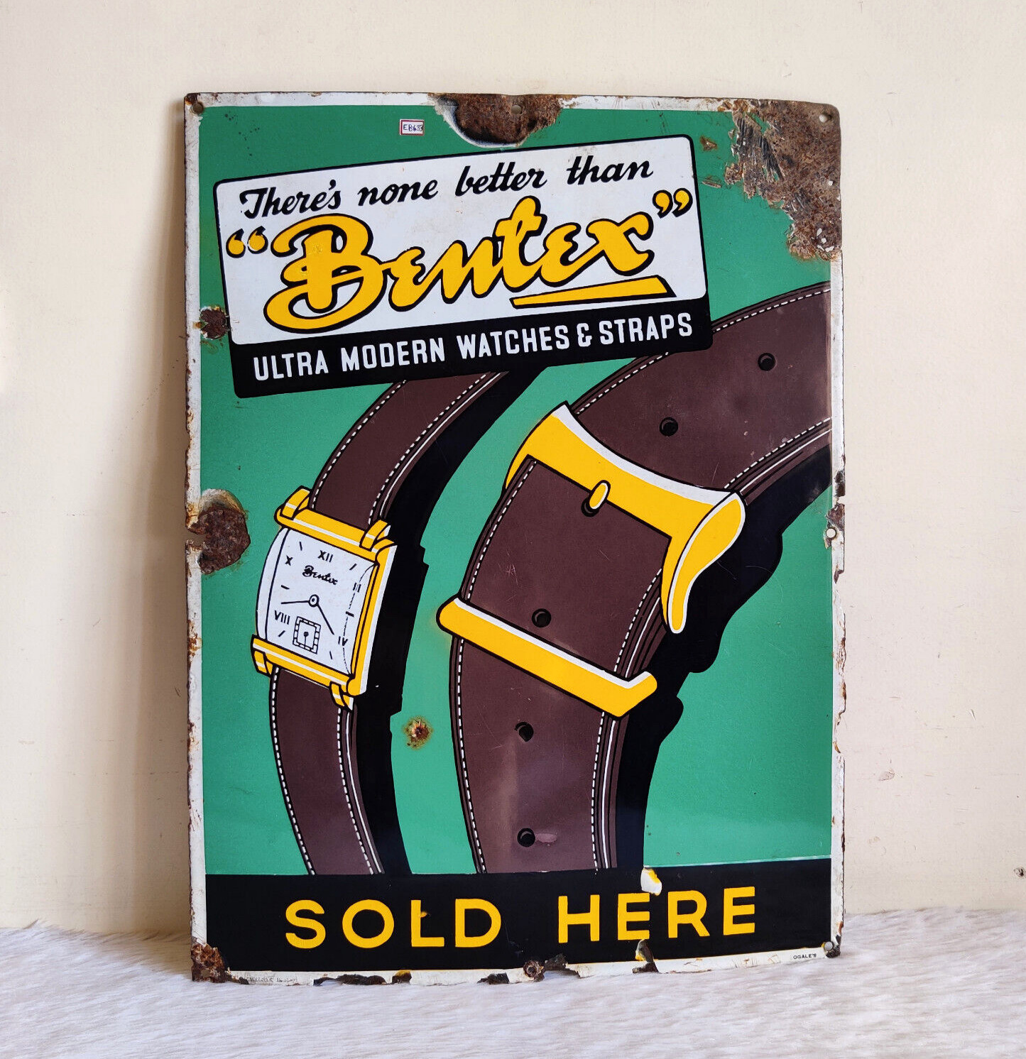 1950s Vintage Bentex Advertising Ultra Modern Waches & Straps Enamel Sign EB633